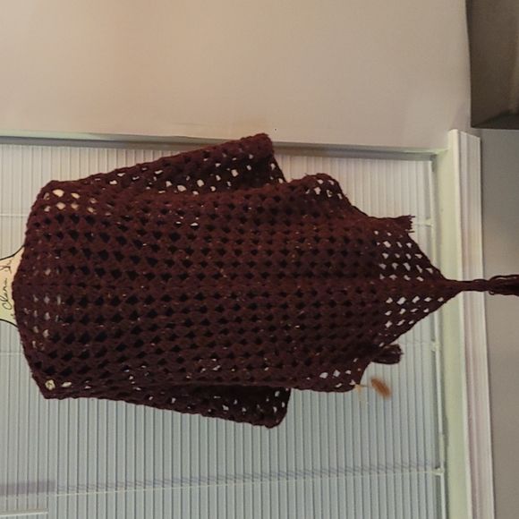 Hand Crafted Accessories - Burgandy tweed crochet shawl handmade by me
